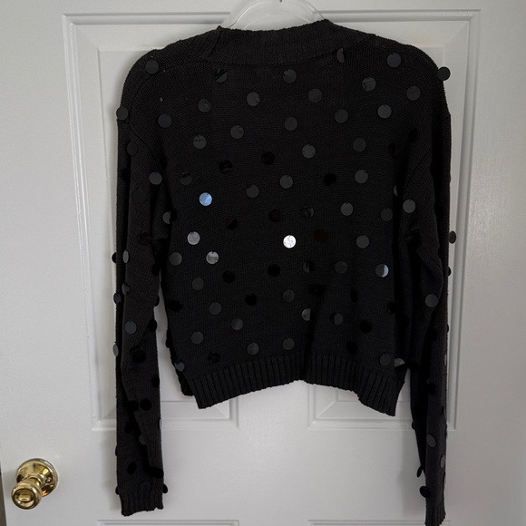 Vintage Karin Morgan Black Open Front Cardigan with Large Sequins  - Size Medium - Picture 5 of 9